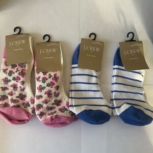 J. Crew Women's Floral and Striped No-Show Socks - Pink and Blue